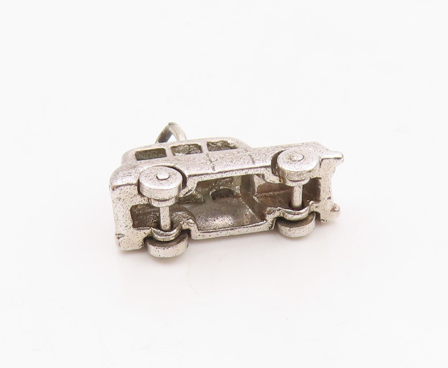 925 Sterling Silver  Vintage Station Wagon Car Charm Pendant (MOVES)  PT20412