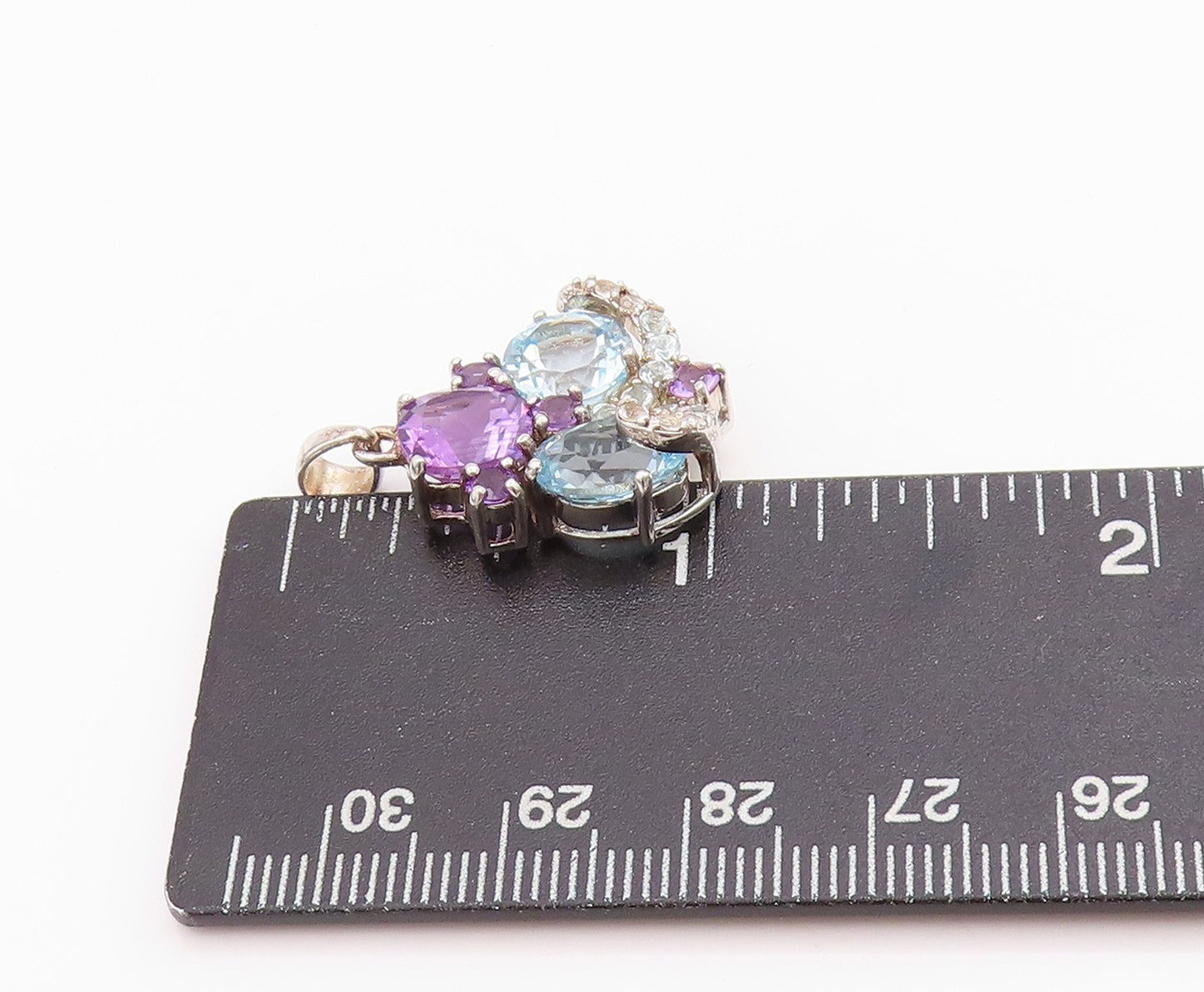 925 Sterling Silver Vintage Pendant Designer Oval & Round Cut Gemstones  PT24563