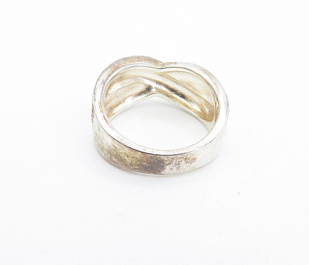 925 Sterling Silver  Vintage Shiny Etched Twist Design Band Ring Sz 8  RG5557