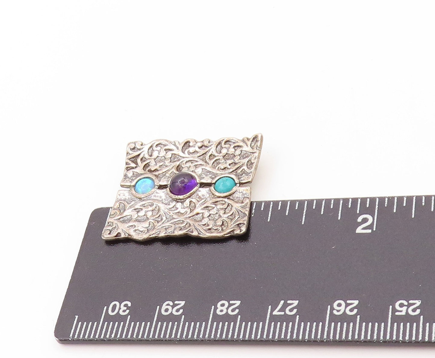925 Sterling Silver Vintage Pendant SHABLOOL Gemstone Inlay Swirly Cut   PT24090
