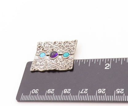 925 Sterling Silver Vintage Pendant SHABLOOL Gemstone Inlay Swirly Cut   PT24090