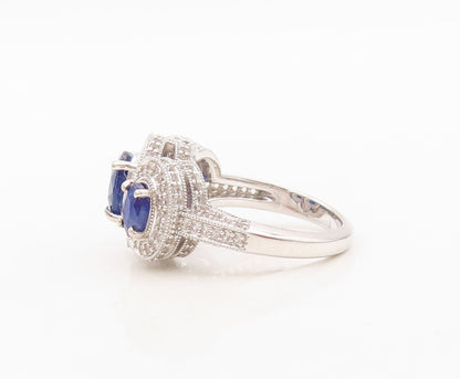 925 Sterling Silver Vintage Ring Oval Sapphire Halo CZ Inlay  Sz 7 RG30351