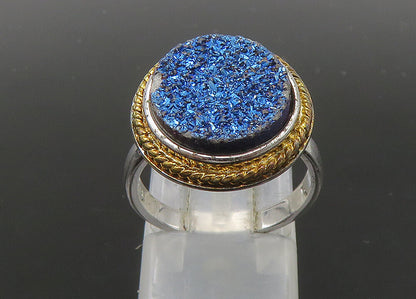 925 Sterling Silver  Vintage Blue Druzy Stone Cocktail Ring Sz 6  RG22758