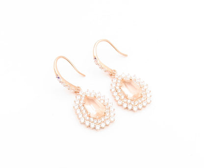 925 Sterling Silver Vintage Earrings Gold Plated Champagne CZ Dangle  EG14139