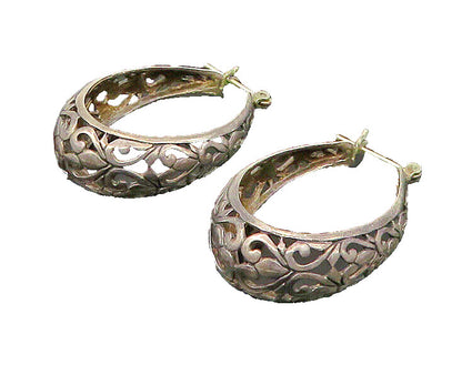 925 Sterling Silver  Vintage Dark Tone Swirl Vine Hoop Earrings  EG11272