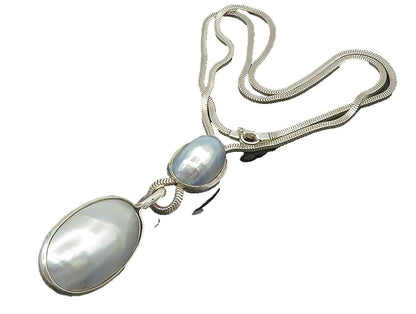 CELIA SEBIRI 925 Silver  Vintage Cabochon Cut Mother Of Pearl Necklace  NE3808