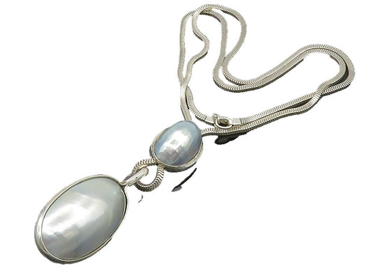 CELIA SEBIRI 925 Silver  Vintage Cabochon Cut Mother Of Pearl Necklace  NE3808