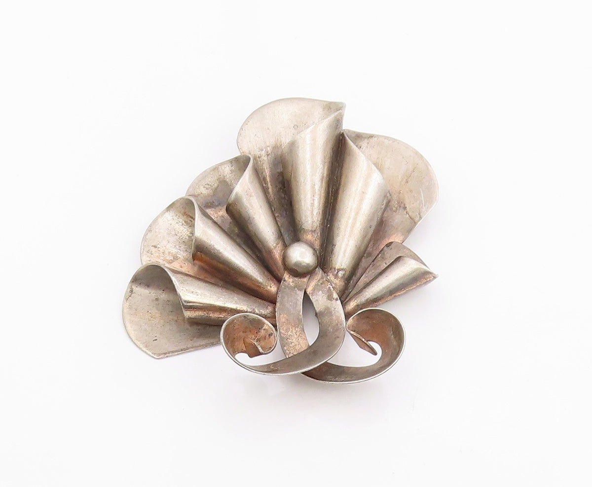 BROOKRAFT 925 Sterling Silver Vintage Modernist Ribbon Swirl Brooch Pin BP6314