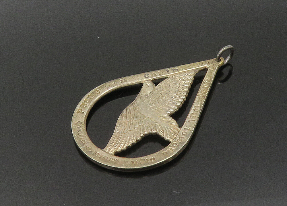 WALLACE 925 Silver  Vintage Peace On Earth Good Will Dove Pendant  PT18930