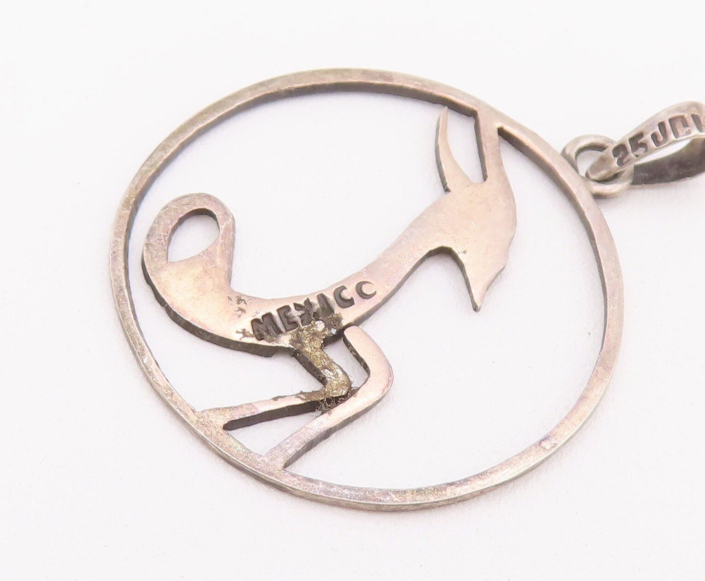 925 Sterling Silver Vintage Pendant Circular Framed Stencil Cut Deer  PT22827