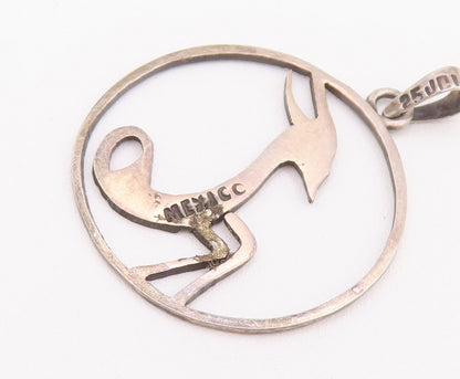 925 Sterling Silver Vintage Pendant Circular Framed Stencil Cut Deer  PT22827