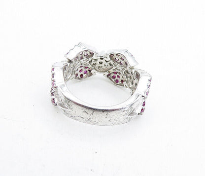 925 Sterling Silver  Pink & White Topaz Patterned Split Band Ring Sz 6  RG5091