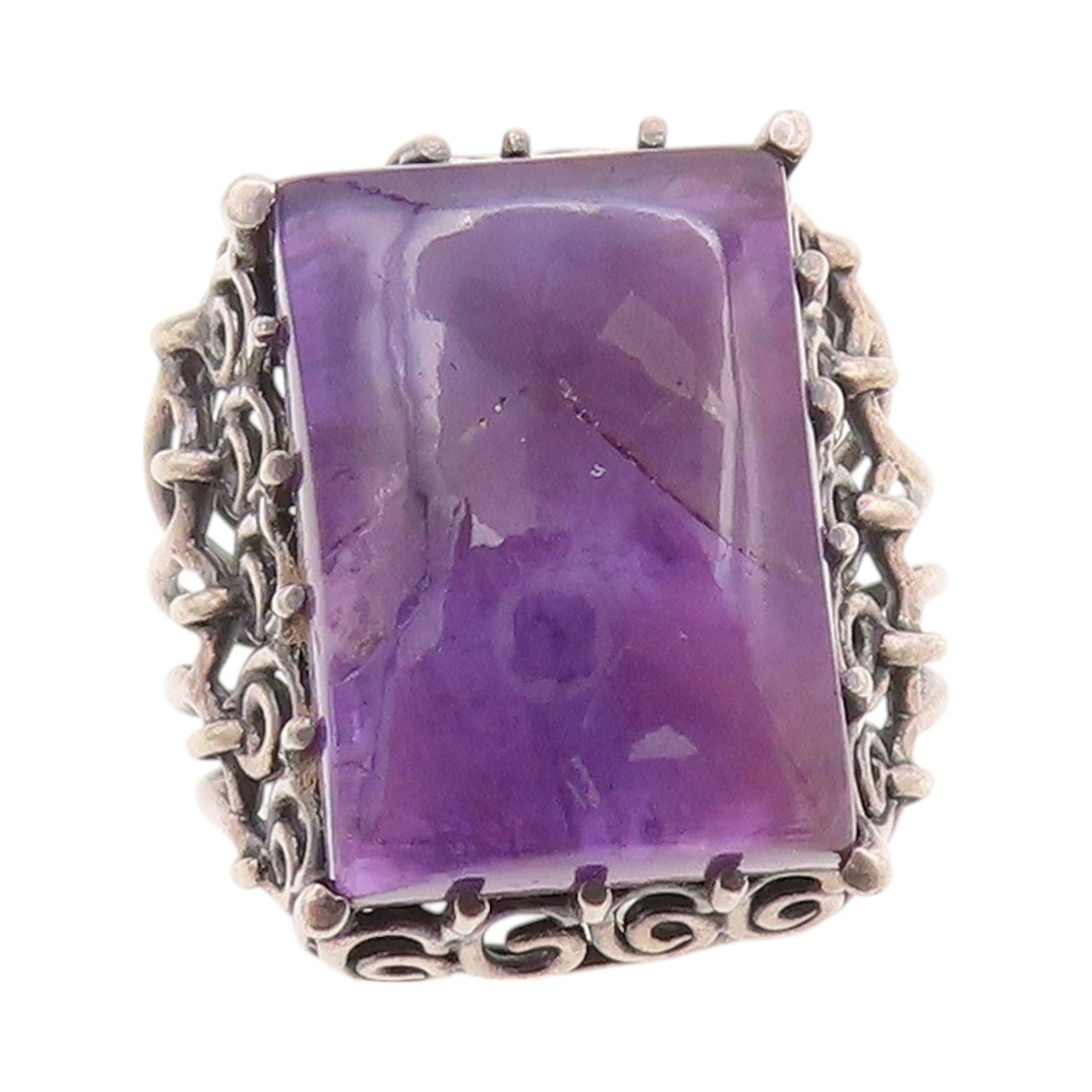 925 Sterling Silver Vintage Ring Wire Work Band Cabochon Amethyst Sz 6.5 RG32577