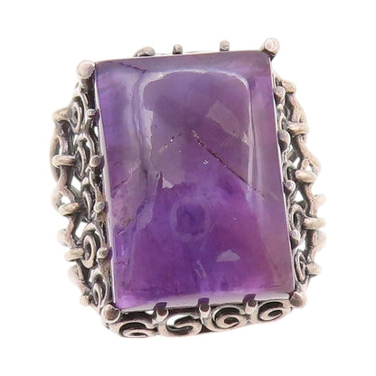 925 Sterling Silver Vintage Ring Wire Work Band Cabochon Amethyst Sz 6.5 RG32577