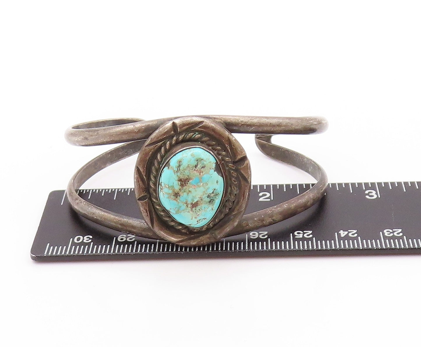 925 Sterling Silver Vintage Bracelet NAVAJO Split Cuff Roped Turquoise  BT11229