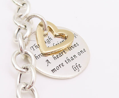 925 Sterling Silver Vintage Bracelet Ring Chain Cutout Heart & Message  BT10643