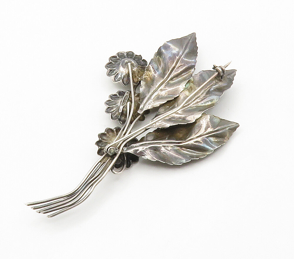 925 Sterling Silver  Vintage Dark Tone Flower Bunch Swirl Brooch Pin  BP5791