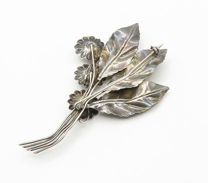 925 Sterling Silver  Vintage Dark Tone Flower Bunch Swirl Brooch Pin  BP5791