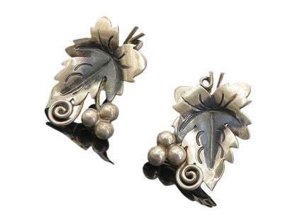 MEXICO 925 Sterling Silver  Vintage Floral Leaf Swirl Drop Earrings  EG4245