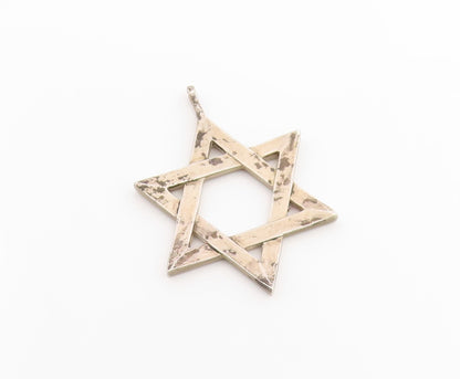 925 Sterling Silver Vintage Pendant Modernist Textured Star Of David  PT26289
