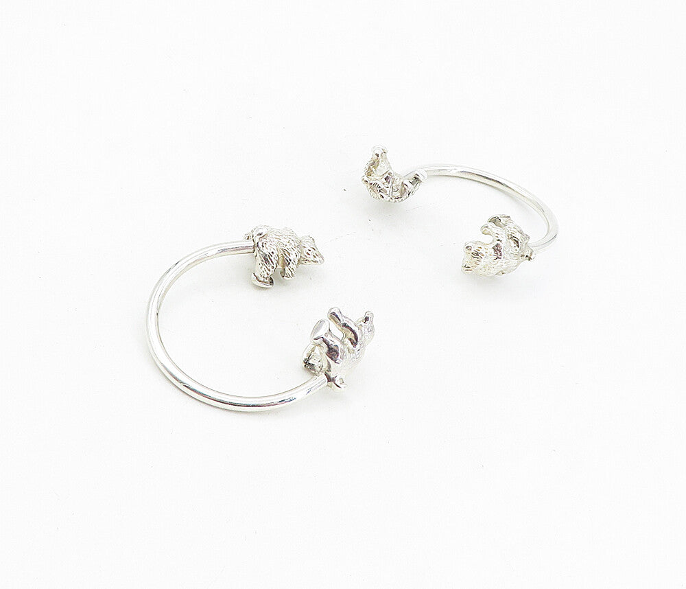 925 Sterling Silver  Vintage 2 Piece Shiny Teddy Bear Key Rings  TR1366