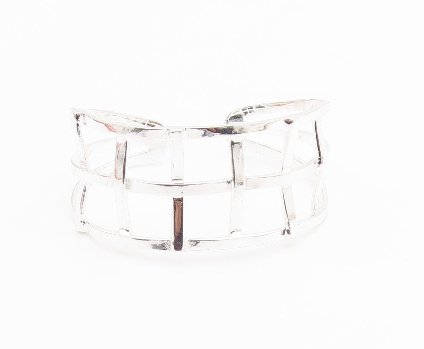 925 Sterling Silver  Shiny Polished Open Square Design Cuff Bracelet  BT7117