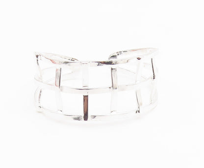925 Sterling Silver  Shiny Polished Open Square Design Cuff Bracelet  BT7117