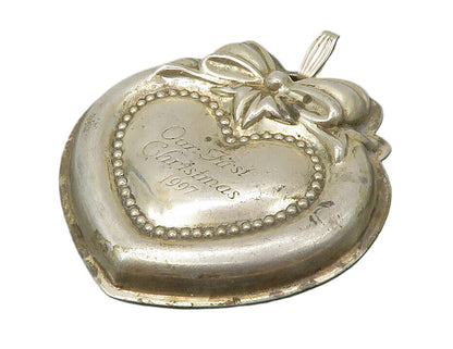 REED & BARTON 925 Silver  Vintage First Christmas Love Heart Pendant  PT11222