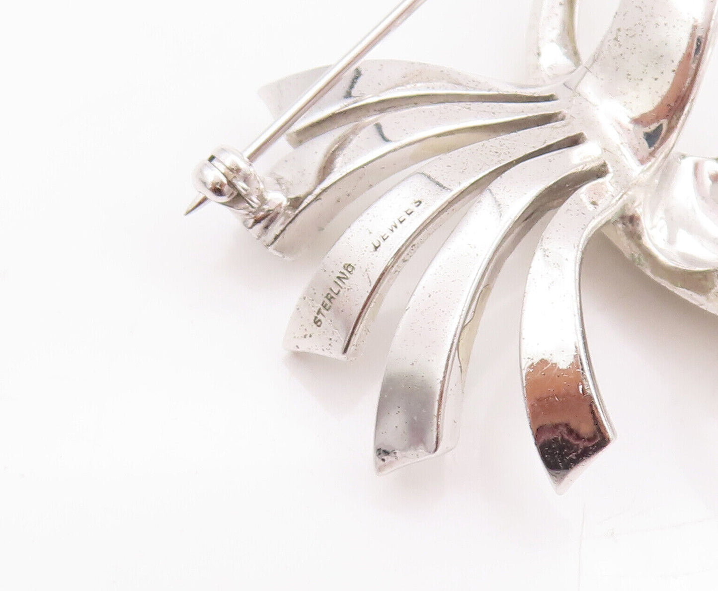 925 Sterling Silver Vintage Brooch Pin DEWEES Topaz Inlay Swirl Carved  BP10856
