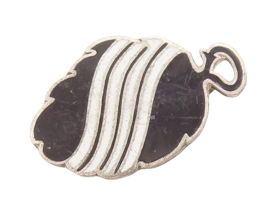 925 Sterling Silver Vintage Brooch Pin Antique Black & White Enameled  BP10884