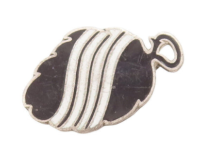 925 Sterling Silver Vintage Brooch Pin Antique Black & White Enameled  BP10884
