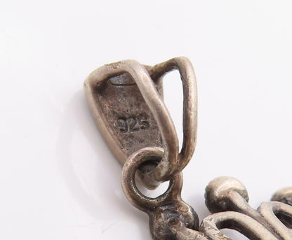 925 Sterling Silver Vintage Pendant Antique Design Cutout Garnet Flower  PT24595