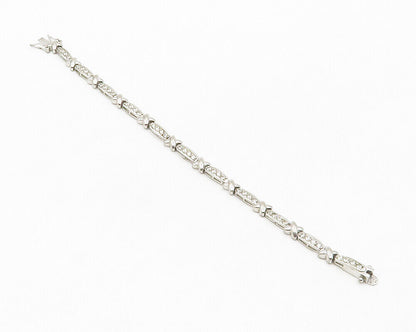 925 Sterling Silver  Shiny White Topaz X Bar Link Chain Bracelet  BT5238