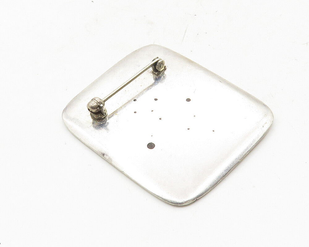 925 Sterling Silver  Vintage Oxidized Etched Design Square Brooch Pin  BP4060