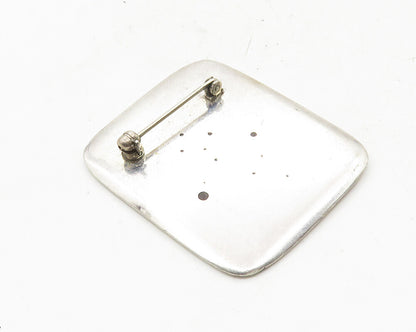 925 Sterling Silver  Vintage Oxidized Etched Design Square Brooch Pin  BP4060