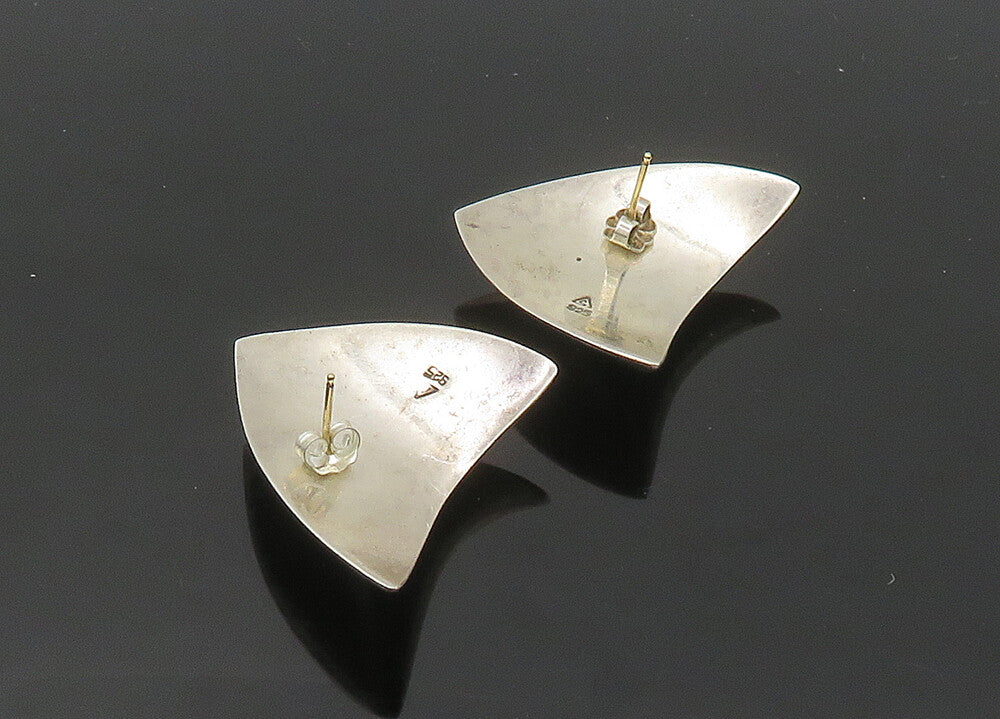 925 Sterling Silver & 14K GOLD  Vintage Shiny Modernist Drop Earrings  EG10417