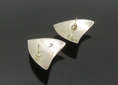 925 Sterling Silver & 14K GOLD  Vintage Shiny Modernist Drop Earrings  EG10417