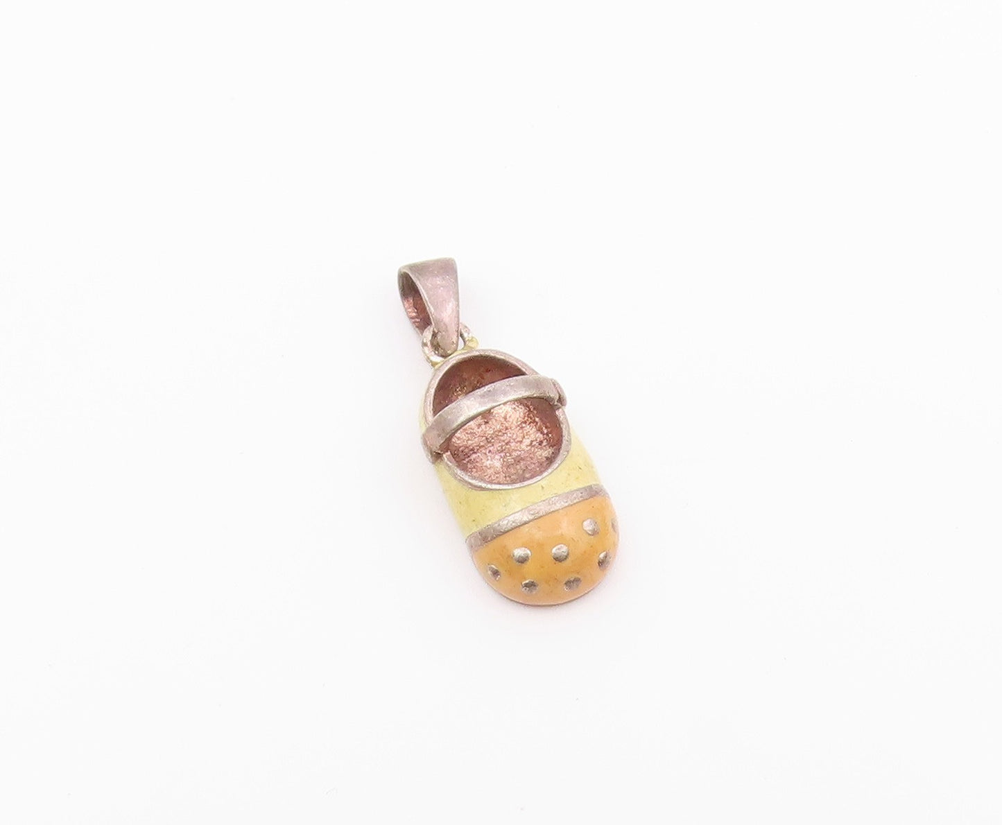 925 Sterling Silver  Vintage Enamel Mary Jane Shoe Slipper Pendant  PT18465