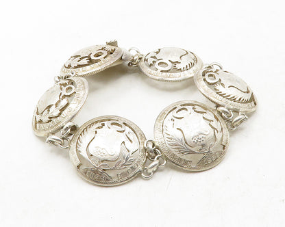 925 Sterling Silver  Vintage Antique Peru Coat Of Arms Chain Bracelet  BT4835