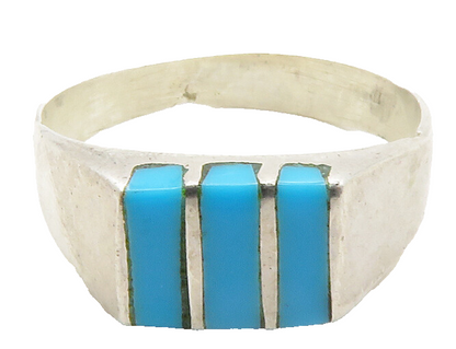 MEXICO 925 Silver  Vintage Inlaid Turquoise Striped Band Ring Sz 6   RG13003