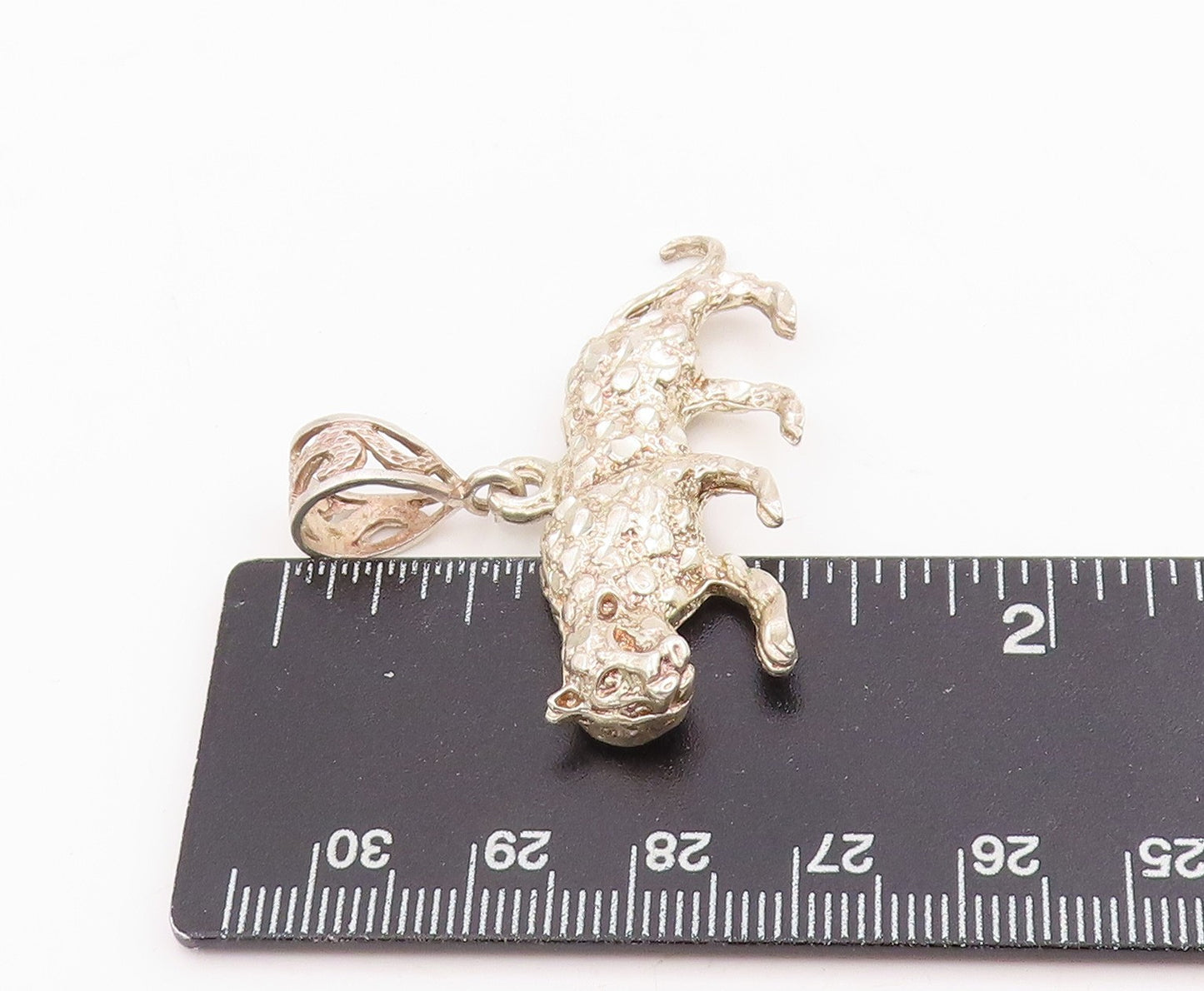 925 Sterling Silver Vintage Pendant Etched Leaping Wild Jaguar Charm  PT25766