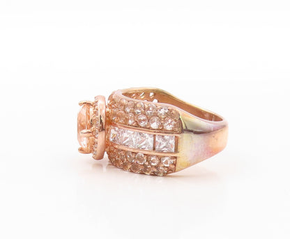 925 Sterling Silver Vintage Ring Rose Gold Plated CZ & Morganite Sz 7.5  RG30863