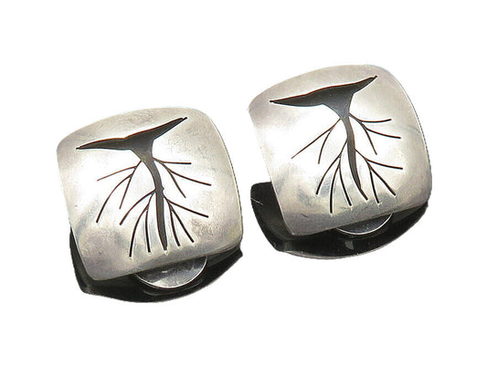 POLAND 925 Silver  Vintage Cutout Tree Motif Non Pierce Drop Earrings  EG10601