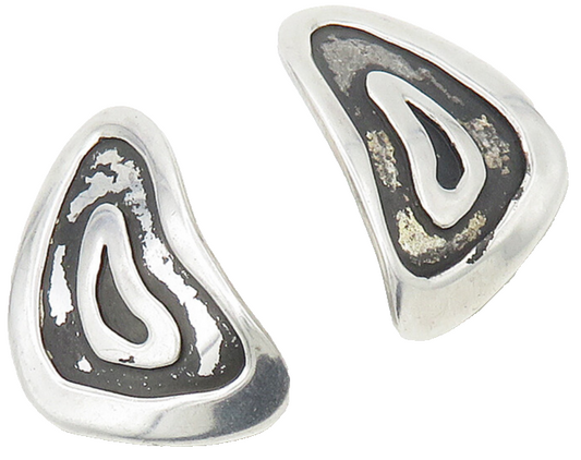 925 Sterling Silver  Vintage Oxidized Modernist Design Drop Earrings  EG8713