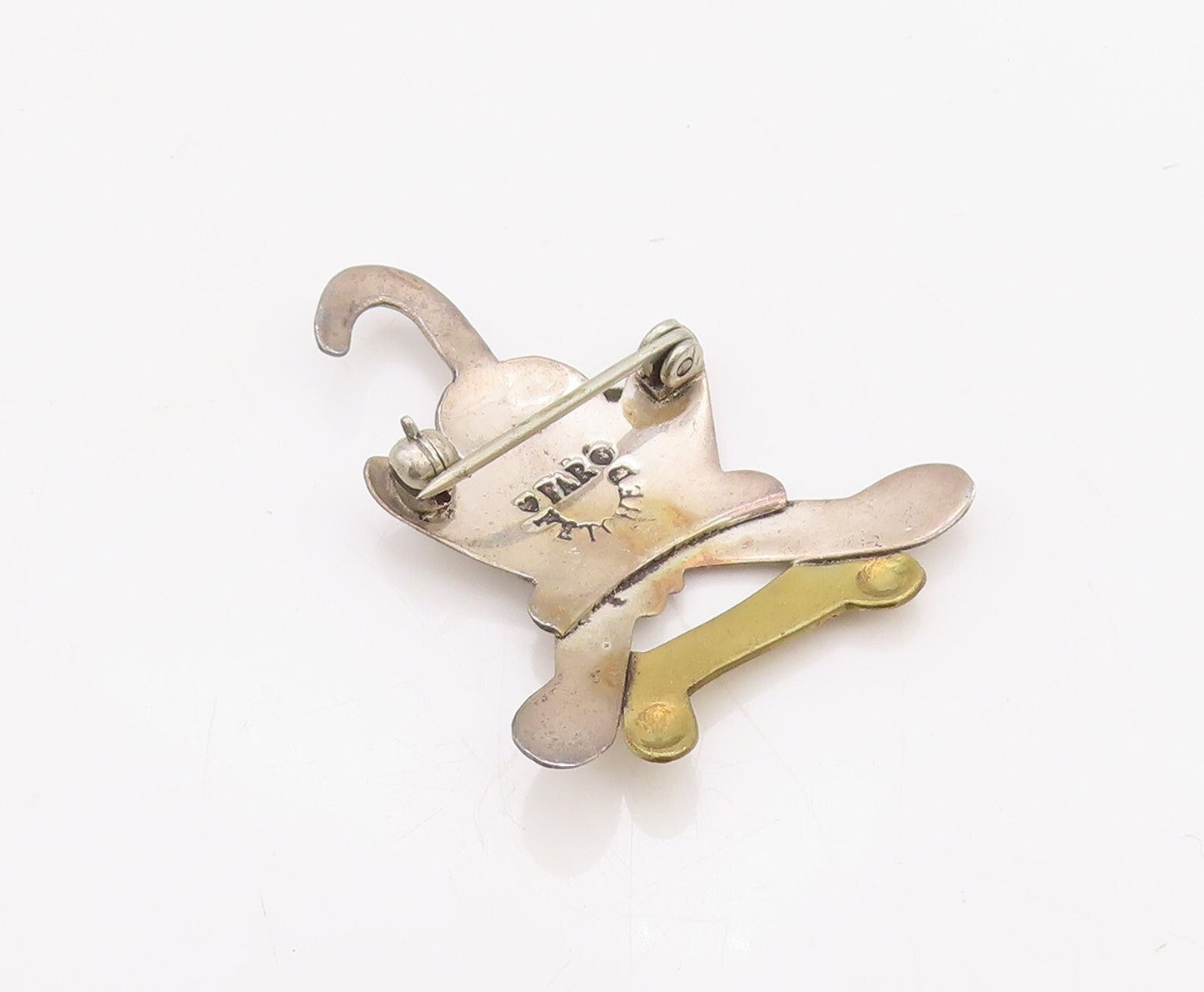 925 Sterling Silver Vintage Brooch Pin FAR FETCHED Dog Chasing Bone BP11200
