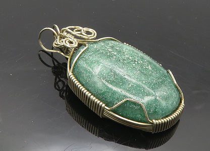 925 Sterling Silver  Vintage Aventurine Swirl Butterfly Detail Pendant  PT7718