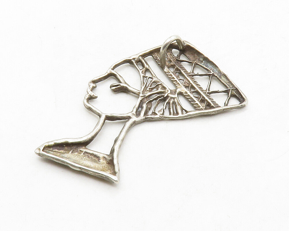 925 Sterling Silver Vintage Egyptian Queen Nefertiti Modernist Pendant PT10338