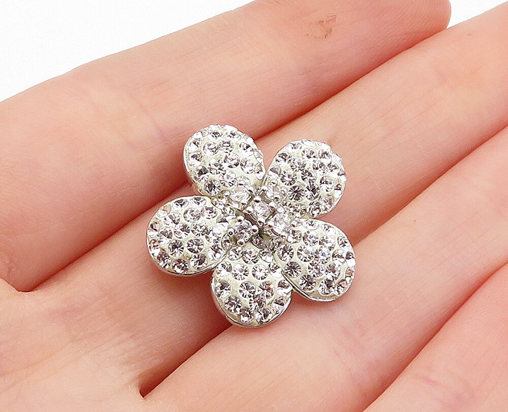925 Sterling Silver  Sparkling Cubic Zirconia Shiny Flower Pendant  PT3050