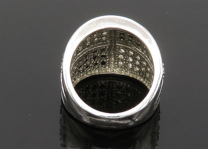 925 Sterling Silver  Vintage Cubic Zirconia & Hematite Band Ring Sz 6  RG20426