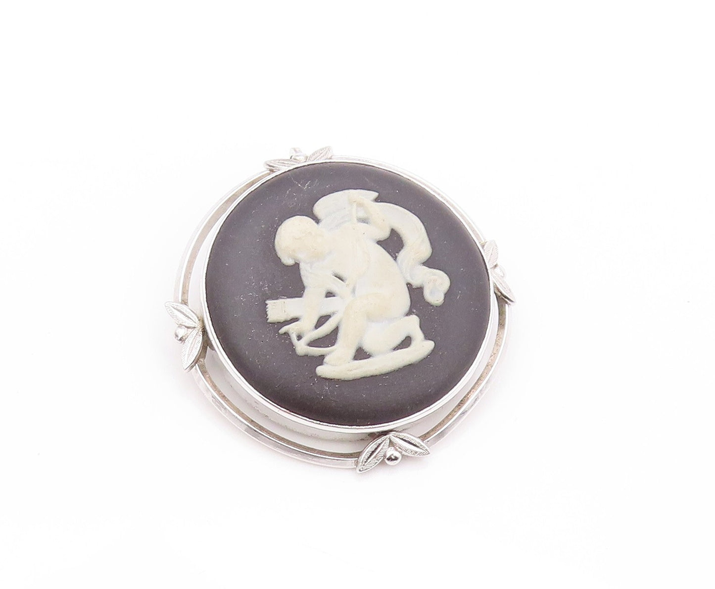 925 Sterling Silver Vintage Brooch  WEDGWOOD black Jasper Cameo  BP11551